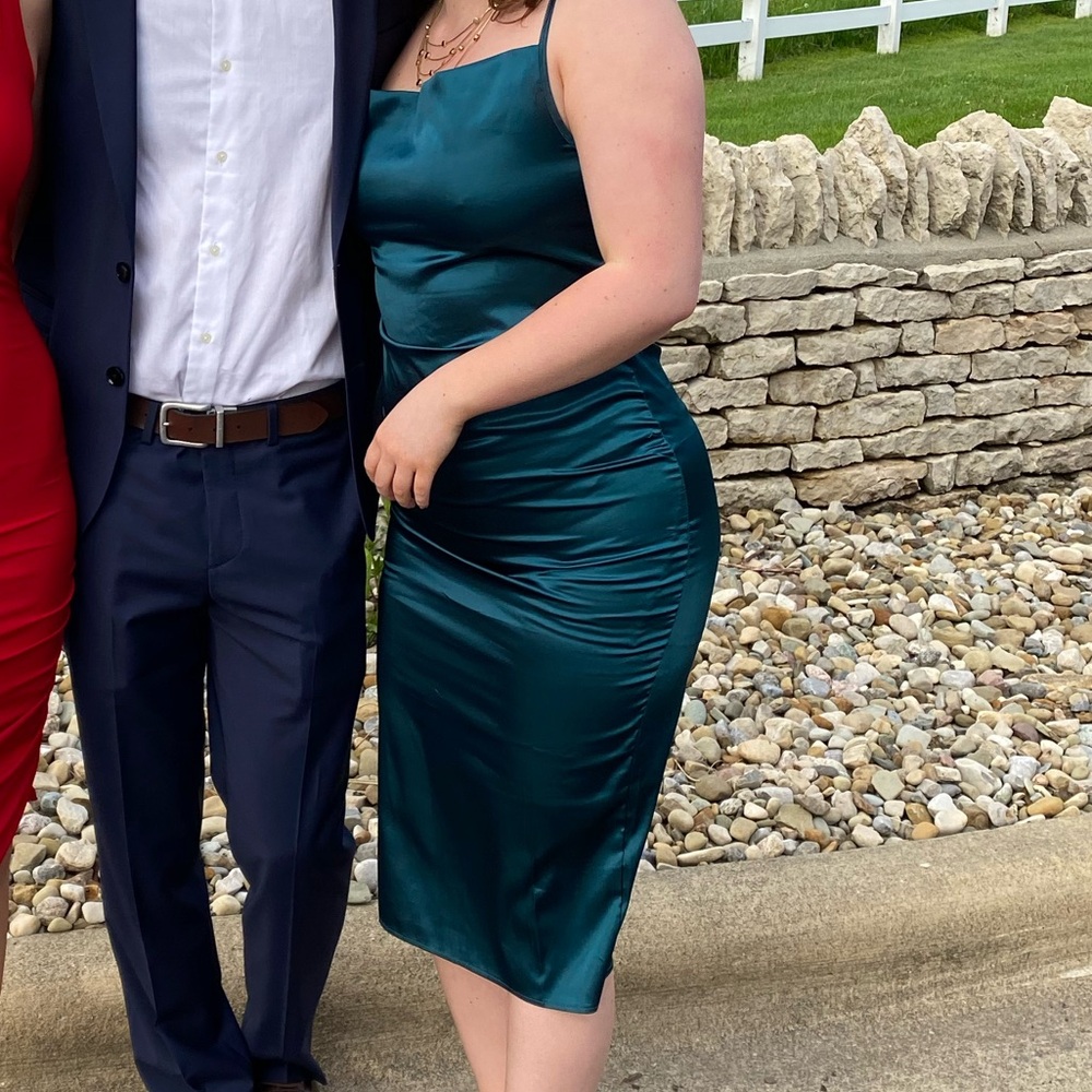 Dark green satin dress, size M